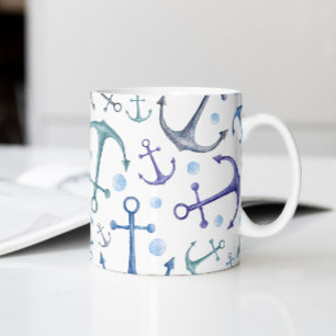 Waterverf blauwe ankers. Nautische oceaan patroon Koffiemok