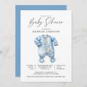 Waterverf Blauwe Baby Kleding Jongensdouche Kaart (Voorkant / Achterkant)