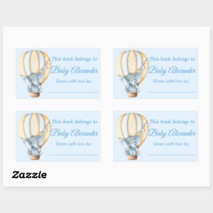Waterverf Blauwe Baby Olifant Ex-Librisetiketten Rechthoekige Sticker