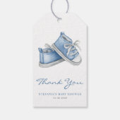 Waterverf Blauwe Baby Schoenen Baby shower Bedankt Cadeaulabel (Achterkant)