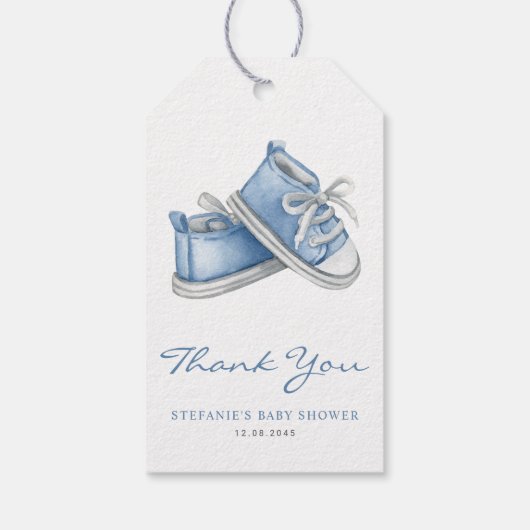 Waterverf Blauwe Baby Schoenen Baby shower Bedankt Cadeaulabel (Achterkant)
