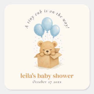 Waterverf Blauwe Ballon Beer Jongens Baby Shower Vierkante Sticker