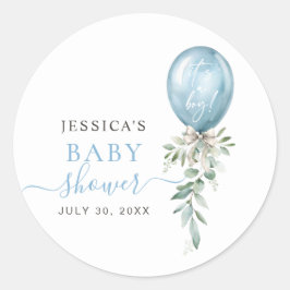 Waterverf Blauwe Ballon Boog Groene Baby Shower Ronde Sticker