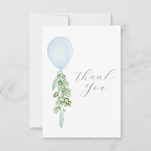 Waterverf blauwe ballon eucalyptus greenery bedankkaart (Voorkant)