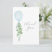 Waterverf blauwe ballon eucalyptus greenery bedankkaart (Staand voorkant)
