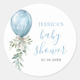 Waterverf Blauwe Ballon Groene Baby Shower Ronde Sticker