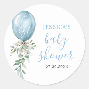 Waterverf Blauwe Ballon Groene Baby Shower Ronde Sticker