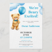 Waterverf Blauwe Ballon Teddbeer Babyshower Kaart (Voorkant)