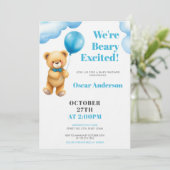 Waterverf Blauwe Ballon Teddbeer Babyshower Kaart (Staand voorkant)