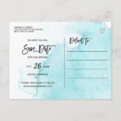 Waterverf Blauwe Beach Bestemming BEWAREN DE DATUM Aankondigingskaart (Achterkant)