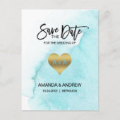 Waterverf Blauwe Beach Bestemming BEWAREN DE DATUM Aankondigingskaart (Voorkant)