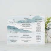 waterverf blauwe bergen drieledig trouwprogramma (Staand voorkant)