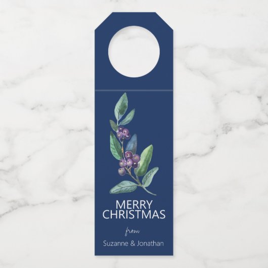 Waterverf Blauwe Berry verliest Kerstmis Flessenhanger (Voorkant)