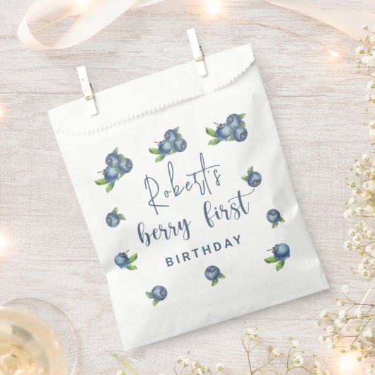 Waterverf blauwe bessen 1e verjaardagsfeestje bedankzakje (Geknipt)