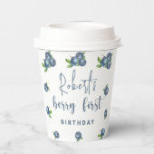 Waterverf blauwe bessen 1e verjaardagsfeestje papieren bekers (Achterkant)