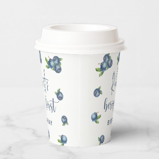 Waterverf blauwe bessen 1e verjaardagsfeestje papieren bekers (Rechts)