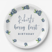 Waterverf blauwe bessen 1e verjaardagsfeestje papieren bordje (Voorkant)