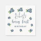 Waterverf blauwe bessen 1e verjaardagsfeestje servet (Voorkant)