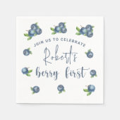 Waterverf blauwe bessen 1e verjaardagsfeestje servet (Voorkant)