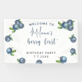 Waterverf blauwe bessen 1e verjaardagsfeestje spandoek (Horizontaal)