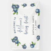 Waterverf blauwe bessen 1e verjaardagsfeestje spandoek (Verticaal)