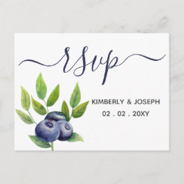 waterverf blauwe bessen blauw botanische bruiloft  uitnodiging briefkaart