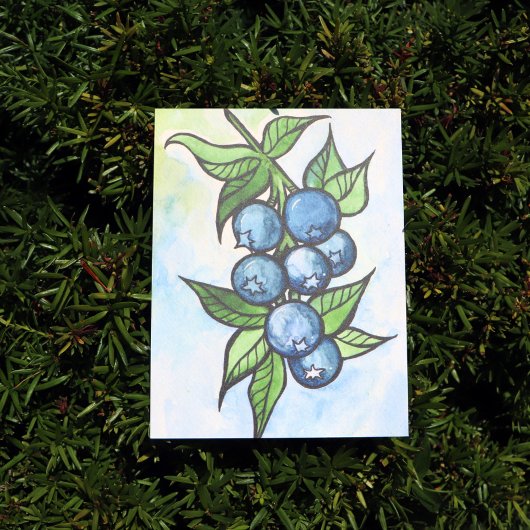 Waterverf Blauwe Bessen Briefkaart