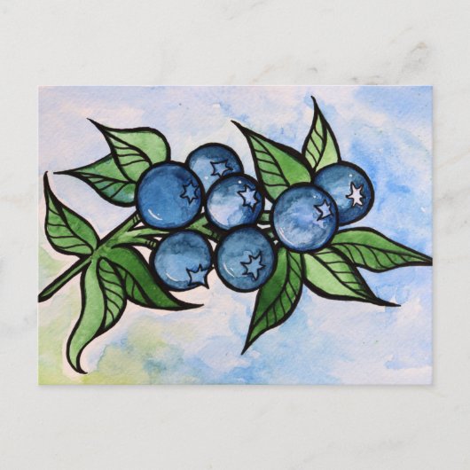 Waterverf Blauwe Bessen Briefkaart (Voorkant)