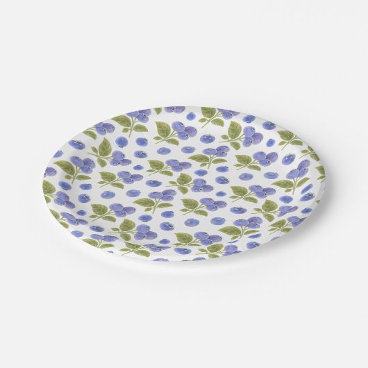 Waterverf Blauwe bessen Fruit en Blauwe bessen Bla Papieren Bordje (Gekanteld)