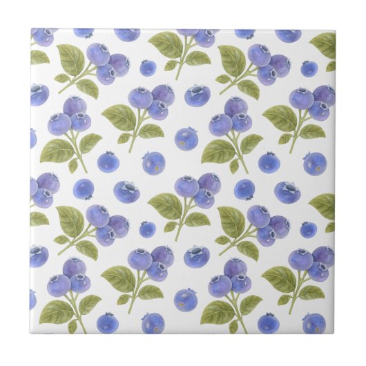Waterverf Blauwe bessen Fruit en Blauwe bessen Bla Tegeltje (Voorkant)
