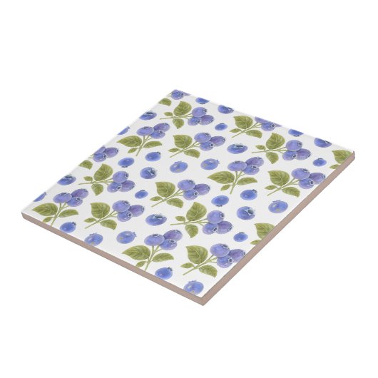 Waterverf Blauwe bessen Fruit en Blauwe bessen Bla Tegeltje (Zijkant)