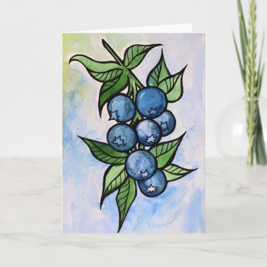 Waterverf Blauwe bessen Kaart (Voorkant)