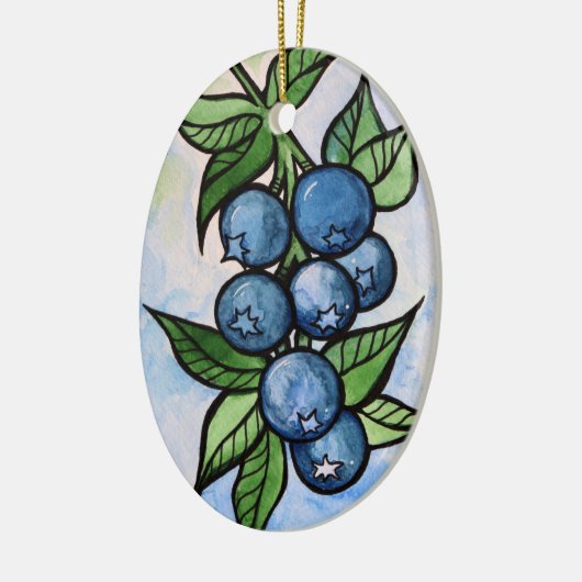 Waterverf Blauwe bessen Keramisch Ornament (Links)
