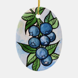 Waterverf Blauwe bessen Keramisch Ornament