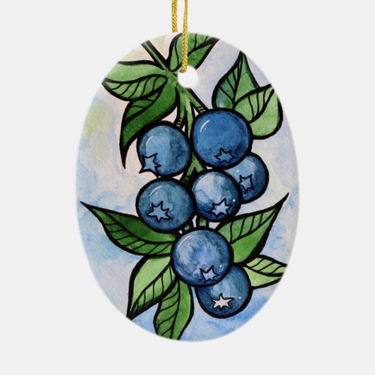 Waterverf Blauwe bessen Keramisch Ornament (Achterkant)