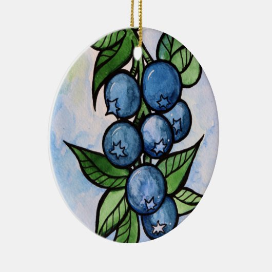 Waterverf Blauwe bessen Keramisch Ornament (Rechts)