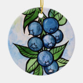 Waterverf Blauwe bessen Keramisch Ornament (Voorkant)