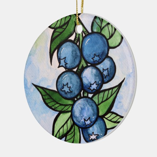 Waterverf Blauwe bessen Keramisch Ornament (Links)