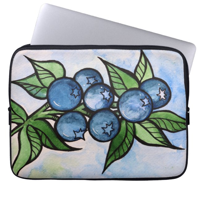 Waterverf Blauwe bessen Laptop Sleeve (Voorkant)