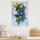 Waterverf Blauwe bessen Poster (Keuken)