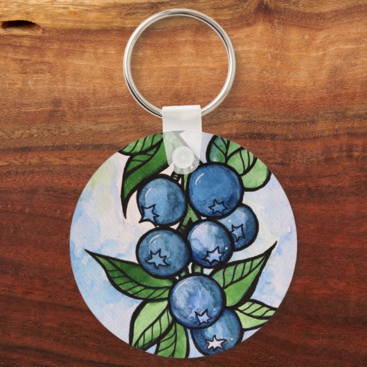 Waterverf Blauwe bessen Sleutelhanger (Voorkant)