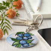 Waterverf Blauwe bessen Sleutelhanger (Zijkant)