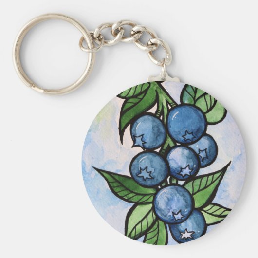 Waterverf Blauwe bessen Sleutelhanger (Voorkant)
