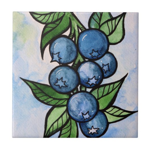 Waterverf Blauwe bessen Tegeltje (Voorkant)