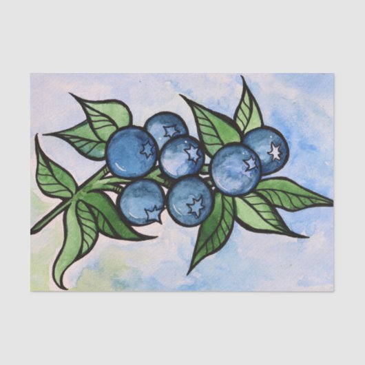 Waterverf Blauwe Bessen Tissuepapier (Voorkant)