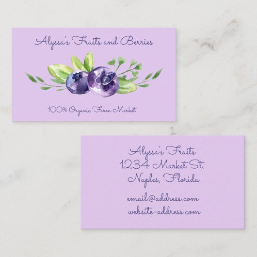 Waterverf Blauwe bessen Visitekaartje (Voorkant / Achterkant)