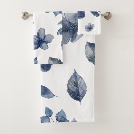 Waterverf Blauwe bladeren Florals Bad Handdoek (Insitu)