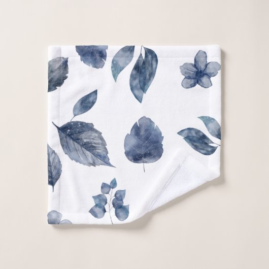 Waterverf Blauwe bladeren Florals Bad Handdoek (Wasdoekje)