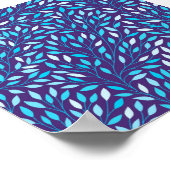 Waterverf Blauwe Blauwe Bladeren Poster (Hoek)