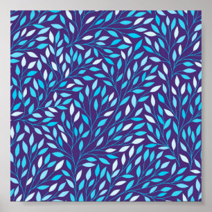 Waterverf Blauwe Blauwe Bladeren Poster